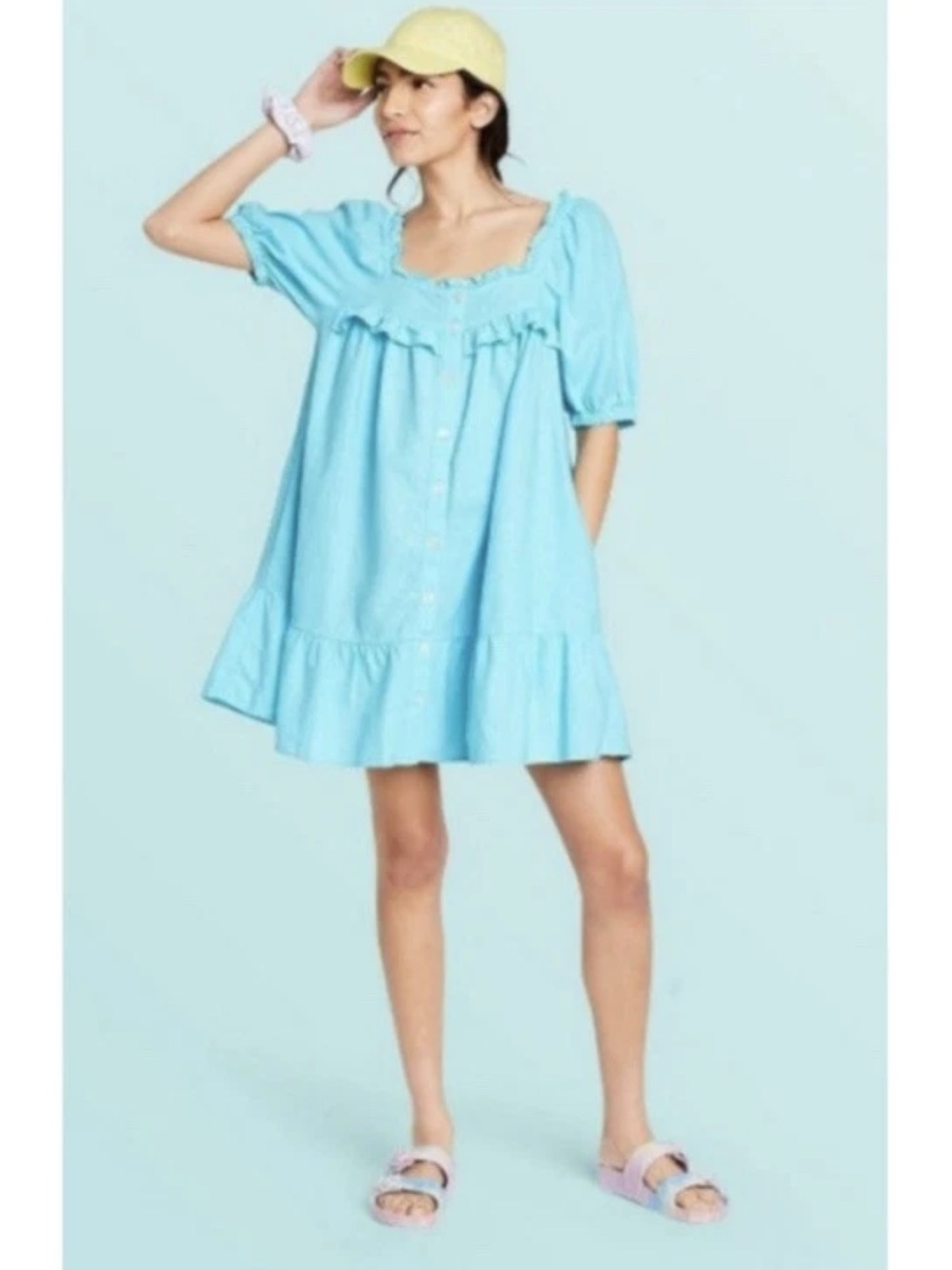 Stoney Clover Lane Sky Blue Button-Front Ruffle Mini Dress
